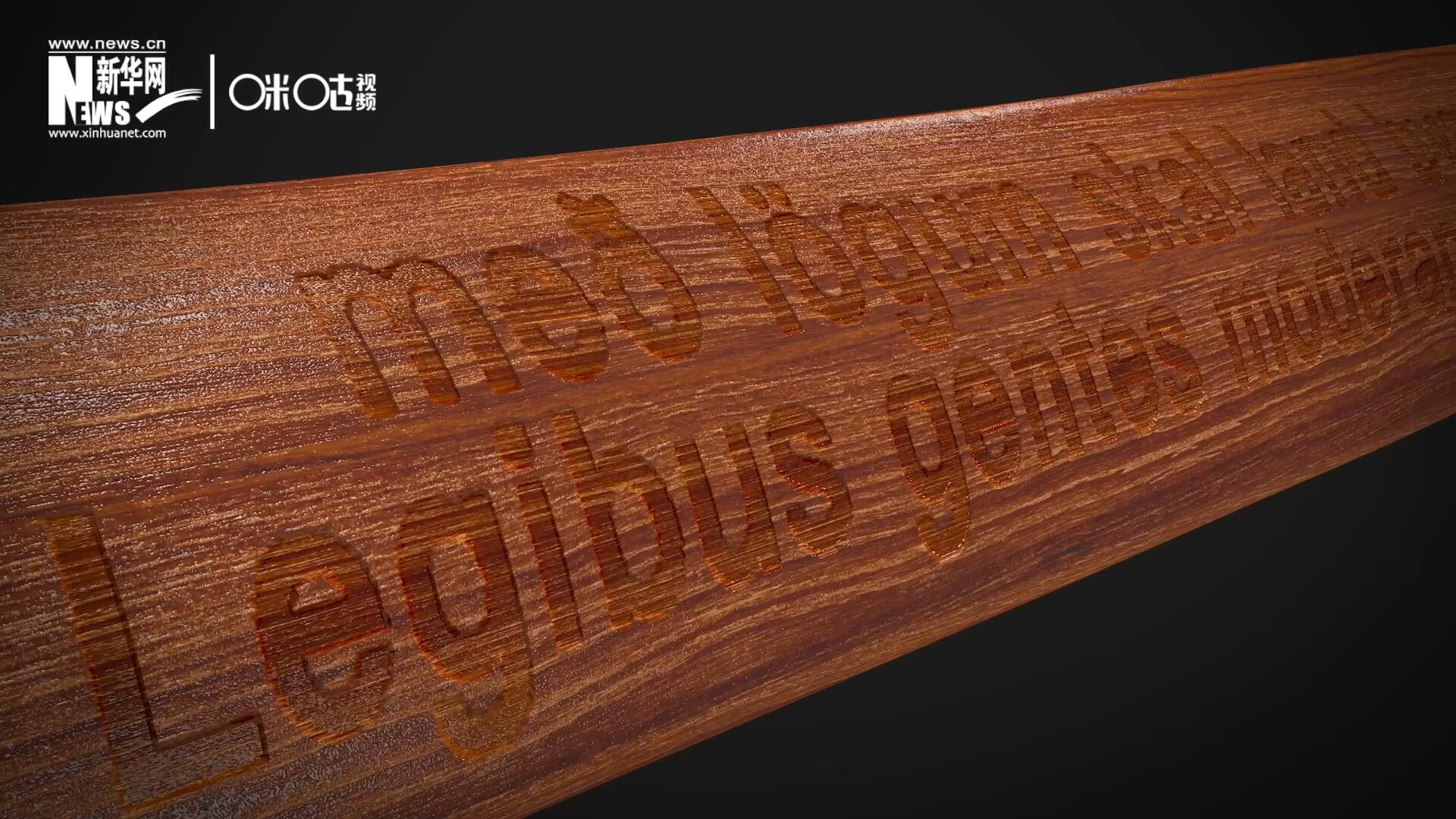 這把木槌尺寸超大、顏色棕紅、精雕細(xì)刻，上面刻有&ldquo;社會(huì)必須建立在法律的基礎(chǔ)上&rdquo;。