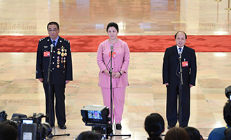 崔光日、荀笑紅、巨曉林代表接受采訪