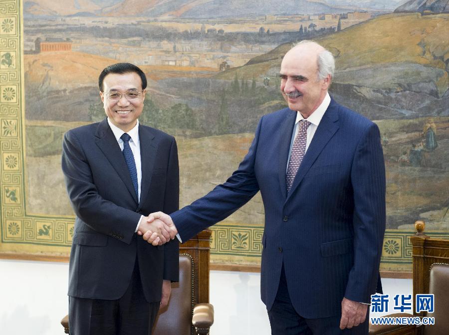 6月19日，國(guó)務(wù)院總理李克強(qiáng)在希臘議會(huì)大廈會(huì)見(jiàn)希臘議長(zhǎng)米馬拉基斯。新華社記者 王曄 攝