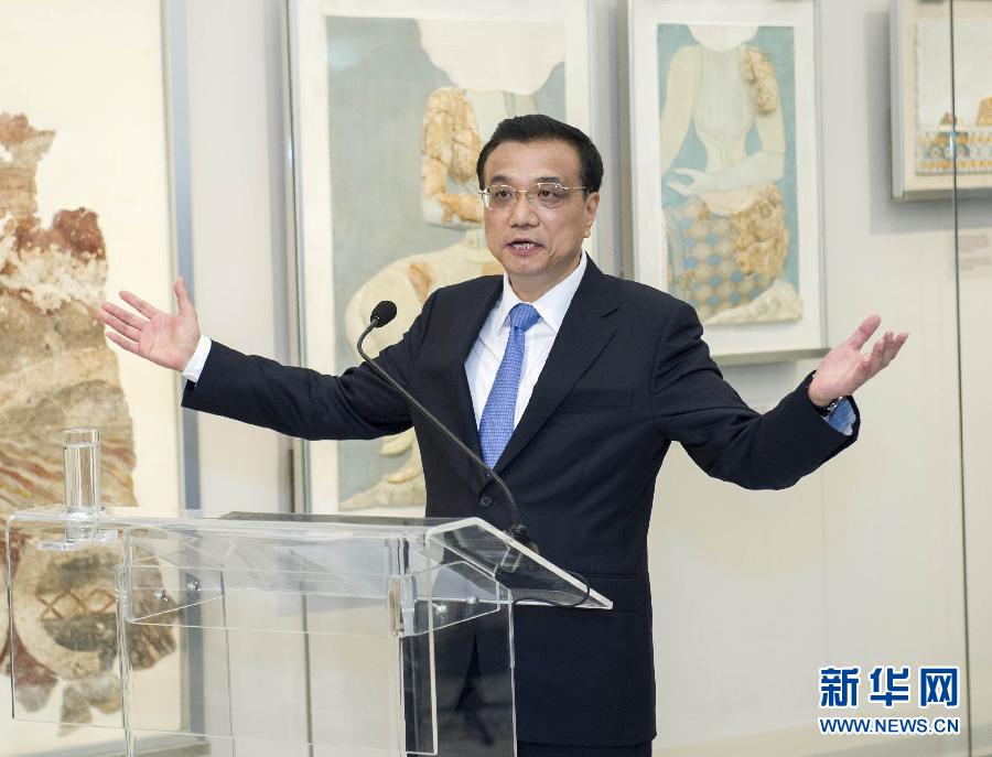 6月21日，國務(wù)院總理李克強與希臘總理薩馬拉斯共同出席希臘伊拉克利翁博物館新館開館儀式并發(fā)表講話。 新華社記者 王曄 攝