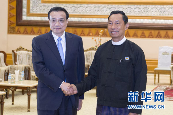 11月14日，國務(wù)院總理李克強(qiáng)在內(nèi)比都會見緬甸聯(lián)邦議會議長兼人民院議長吳瑞曼。新華社記者王曄攝