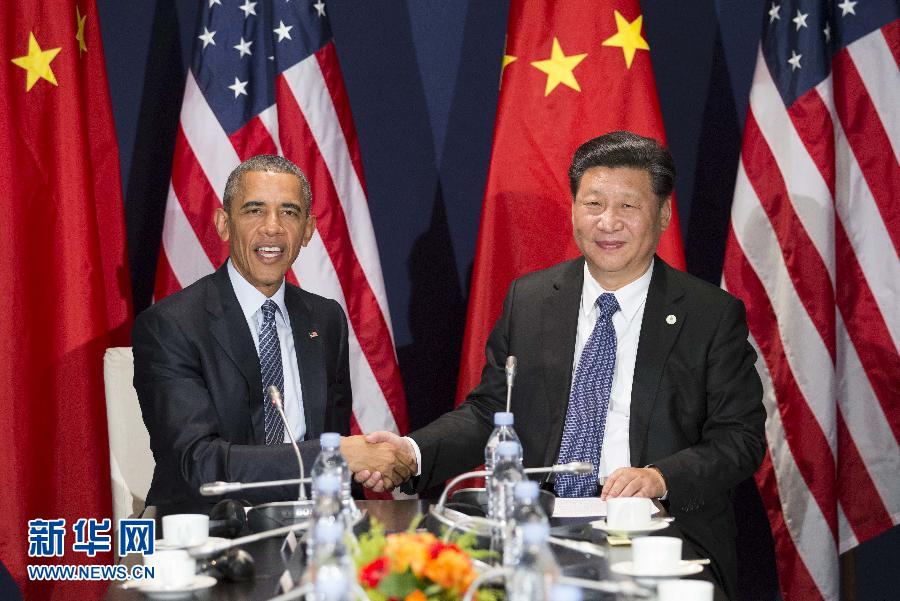 11月30日，國(guó)家主席習(xí)近平在巴黎會(huì)見(jiàn)美國(guó)總統(tǒng)奧巴馬。新華社記者黃敬文攝