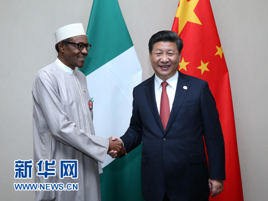 12月4日，國家主席習(xí)近平在約翰內(nèi)斯堡會(huì)見尼日利亞總統(tǒng)布哈里。 新華社記者 龐興雷 攝 