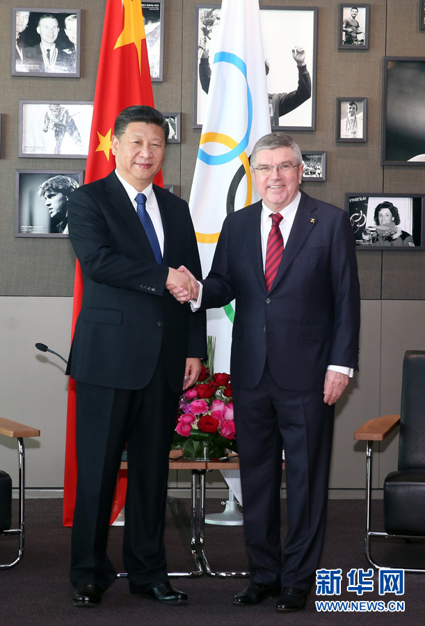 1月18日，國(guó)家主席習(xí)近平在瑞士洛桑國(guó)際奧林匹克博物館會(huì)見國(guó)際奧林匹克委員會(huì)主席巴赫。 新華社記者 姚大偉 攝